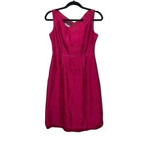 Donna Morgan Women Casual Mini Dress 4 Pink Glitter A-line 100% Silk Sleeveless